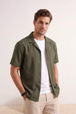 Haki Genis Kal?p/Oversize Gabardin Apas Yaka Erkek Dokuma Gomlek TMNSS26GO00034