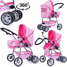 Коляска-люлька для кукол, металлическая, с корзиной, цвет морские звезды