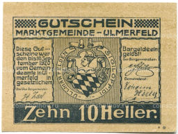 Банкнота 10 геллеров 1920 года Австрия Ульмерфельд (нотгельд)