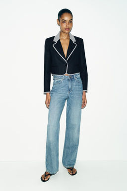 BLAZER CORTA COMBINADA CUADRO VICHY / Marino - Zara фото 10