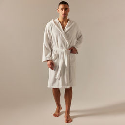 Халат махровый с капюшоном мужской SL HOME: Basic «Блан де Блан», размер M, хлопок 100%, белый