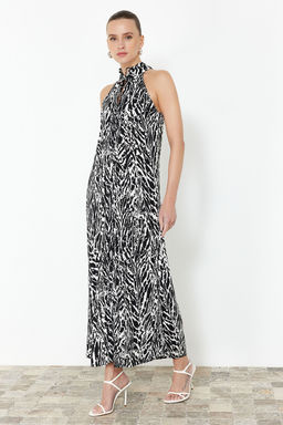 Siyah Sal/Etnik Desenli Duz Kesim Halter Yaka Viskon Maxi Dokuma Elbise TWOSS24EL00761 - Trendyolmilla фото 2