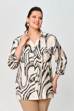 Блуза Элль стиль 2288а кремовый, черный принт  фото 3