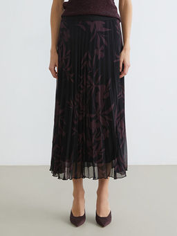 Beli Lastikli ?i?ekli ?ifon Pileli Etek