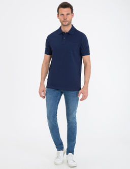 Koyu Lacivert Regular Fit Polo Yaka Basic Ti__rt