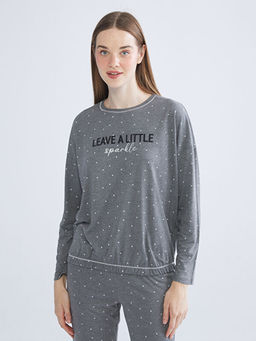 Bisiklet Yaka Bask?l? Kad?n Pijama Tak?m?