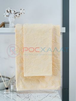 Махровое полотенце жаккардовое Шиповник кремово-желтое ПМА-6591 (196) 70х140