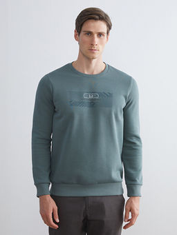 Bisiklet Yaka Bask?l? Erkek Sweatshirt