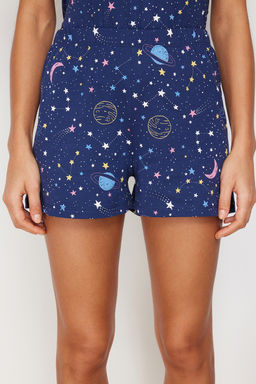 Trendyolmilla Lacivert %100 Pamuklu Galaksi Desenli Sortlu Orme Pijama Tak?m? THMSS24PT00030 фото 6