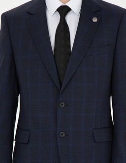 Lacivert Slim Fit %100 Y_n Ekose Tak_m Elbise
