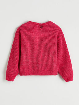 Bisiklet Yaka Kalp ??lemeli K?z ?ocuk Triko Kazak