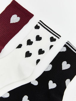 Kalp Desenli Kad?n Soket ?orap 3l?