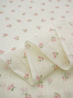 Фактурный хлопок с мережкой-полосой Вишенки - подружки цв.розовый, ш.1.45м, хл-100%, 70гр/м.кв - Купава фото 7