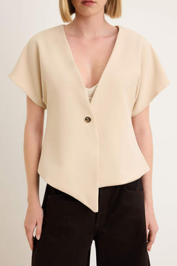 Bej Oversize K?sa Kollu Yelek TWOSS26YE00061 - Trendyolmilla фото 3