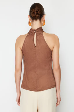 Trendyolmilla Mint Regular/Normal Kal?p Dik Yaka Fit Pilise Esnek Orme Bluz TWOSS23BZ00952 фото 11