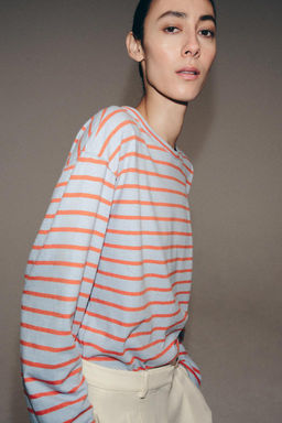 CAMISETA ALGOD?N Y LINO RAYAS / Rosa pastel - Zara фото 21
