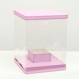 Коробка для цветов с вазой и PVC окнами складная, сиреневый, 23×30×23 см