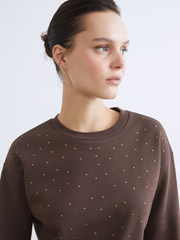 Ta?l? Oversize Kad?n Kal?n Sweatshirt