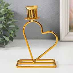 Подсвечник на 1 свечу Сердце, металл, d=2.3 см, золото, 5.8?9.3?14 см