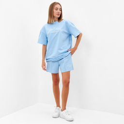 Костюм женский (футболка, шорты) MINAKU: Casual Collection, голубой, размер 50