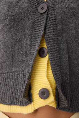 Gri Crop Renk Bloklu V Yaka Yumusak Dokulu Triko H?rka TWOAW26HI00069 - Trendyolmilla фото 3