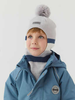 Шлем демисезонный из смесовой шерсти Колор блок Жемчуг