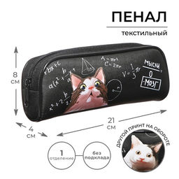 Пенал школьный, текстиль, 8×21×4 см «Умный кот»