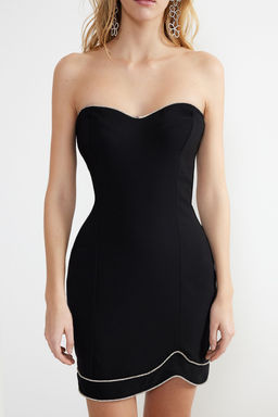 Siyah Parlak Tasl? Dokuma K?sa Elbise TPRSS24EL00091 - Trendyolmilla фото 4