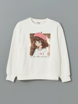 Bisiklet Yaka Payetli K?z ?ocuk Sweatshirt