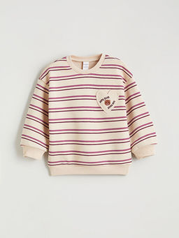 Bisiklet Yaka ?izgili K?z ?ocuk Sweatshirt