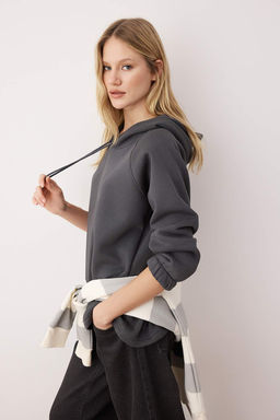 Ekru Kal?n Ici Polarl? Kapusonlu Kordonlu Orme Sweatshirt TWOAW26SW00129 - Trendyolmilla фото 5