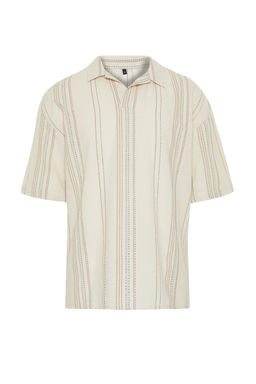 Ekru Cizgili Regular Fit Yar?m Pat Gomlek TMNSS24GO00045