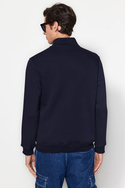 Lacivert Regular/Normal Kesim Dik Yaka Fermuarl? Pamuklu Basic Ici Polarl? Sweatshirt TMNAW24SW00041