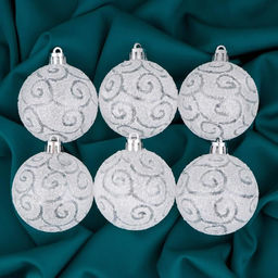 Ёлочные игрушки Волшебные узоры, шары новогодние, набор 6 шт., d=6 см, белый