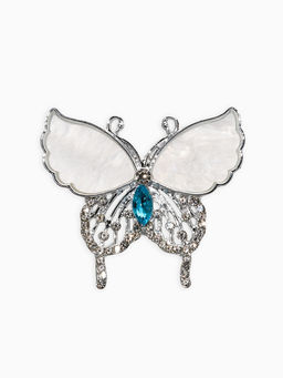 Цена за 2 шт. Брошь «Бабочка», белая в серебре