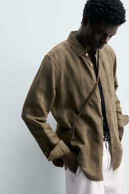 CAMISA REGULAR FIT LINO - LYOCELL / Khaki - Zara фото 5