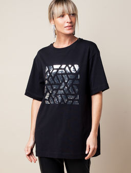 VILATTE / Футболка из премиального хлопка с авторским принтом пайетками  фото 2