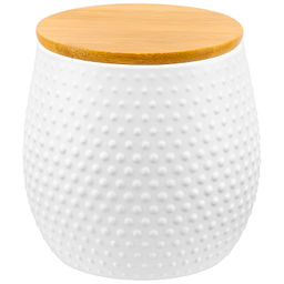 Банка д/хранения 850 мл 12*12*11,5 см "Пузырьки" белая с бамб. крышкой с сил. упл.