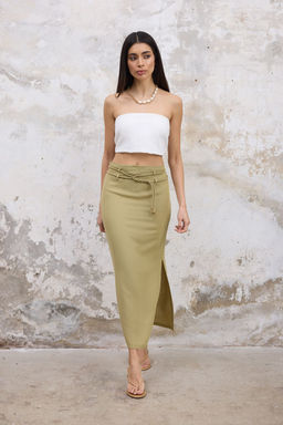 TRENDYOLMILLA Tas Kordon Kemerli Keten Kar?s?ml? Yandan Y?rtmacl? Maxi Boy Dokuma Etek TWOSS25ET00124 фото 15