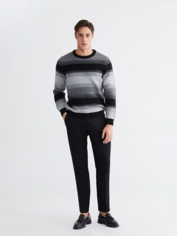 Bisiklet Yaka ?izgili Erkek Triko Kazak