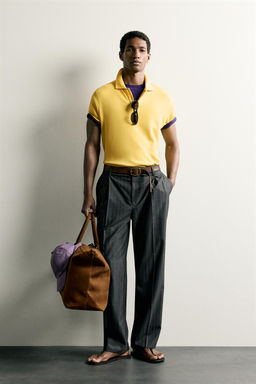 SUDADERA POLO REGULAR FIT MANGA CORTA / Amarillo