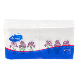 Салфетки бумажные 24х24см Лилия, 1 слойные, 200 штук в упаковке, Ирисы (Россия) - Bouquet фото 2