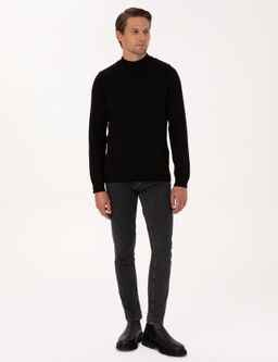 Siyah Slim Fit Yar_m Bal_k__ Yaka Basic Triko Kazak - Pierre cardin фото 4