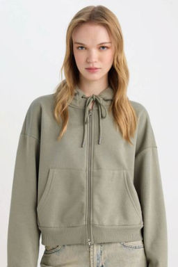 Coool Standart Fit Kapusonlu Basic Duz Kanguru Cepli Fermuarl? Sweatshirt