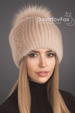 Шапка Буратино норка орнамент дымчатая роза