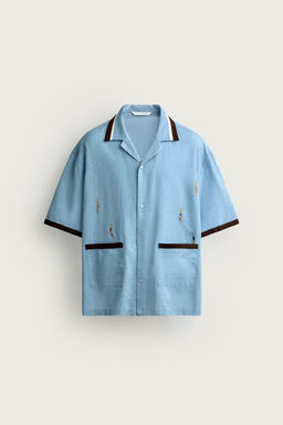 CAMISA RELAXED FIT BORDADO NADADORES / Celeste