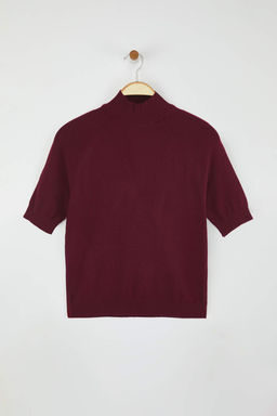 Bordo Merserize Gorunumlu Premium Iplik/Ozel Iplik Basic Ince Triko Bluz TWOAW24BZ00005