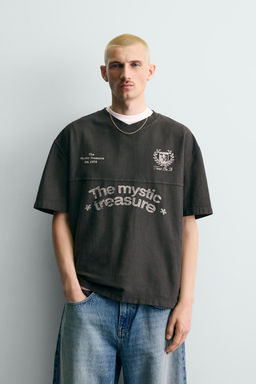 CAMISETA LAVADA ESTAMPADOS / Gris antracita - Zara фото 2