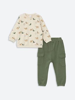 Bask?l? Erkek Bebek Sweatshirt ve E?ofman Alt 2li,