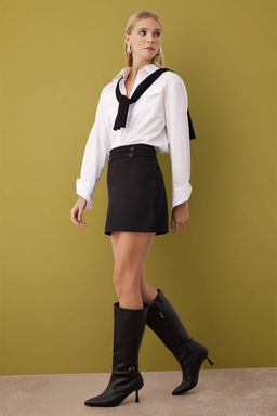 Siyah Cift Kemer Detayl? A-line/Can Ac?lan Esnek Orme Etek TWOAW26ET00115 - Trendyolmilla фото 3